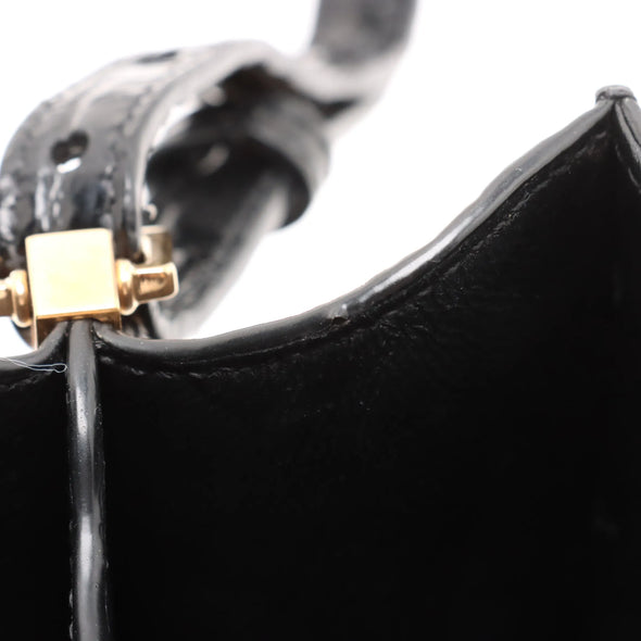 Saint Laurent Black Mock Croc Leather Cassandra Mini Top Handle [Clearance Sale]