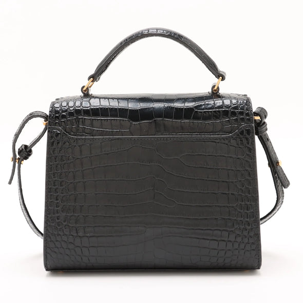 Saint Laurent Black Mock Croc Leather Cassandra Mini Top Handle [Clearance Sale]