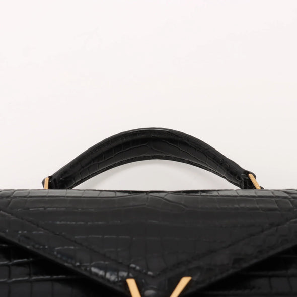 Saint Laurent Black Mock Croc Leather Cassandra Mini Top Handle [Clearance Sale]