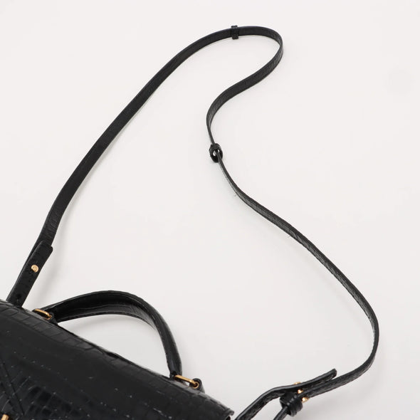 Saint Laurent Black Mock Croc Leather Cassandra Mini Top Handle [Clearance Sale]