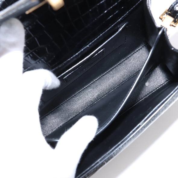 Saint Laurent Black Mock Croc Leather Cassandra Mini Top Handle [Clearance Sale]