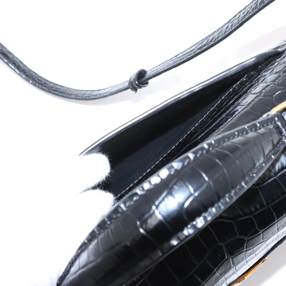 Saint Laurent Black Mock Croc Leather Cassandra Mini Top Handle [Clearance Sale]