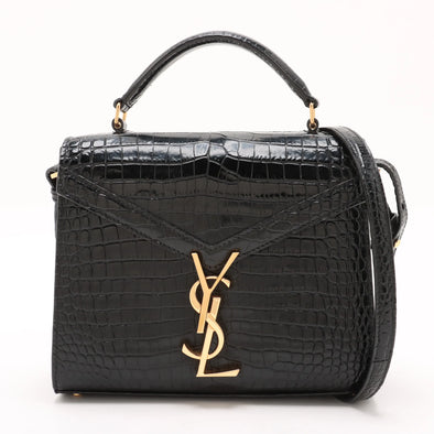Saint Laurent Black Mock Croc Leather Cassandra Mini Top Handle [Clearance Sale]