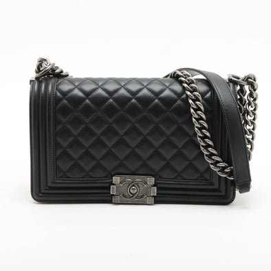 Chanel Black Nappa Lambskin Boy Chanel Flap Closure Handbag [Clearance Sale]