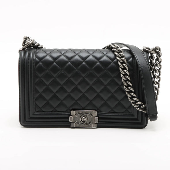 Chanel Black Nappa Lambskin Boy Chanel Flap Closure Handbag [Clearance Sale]