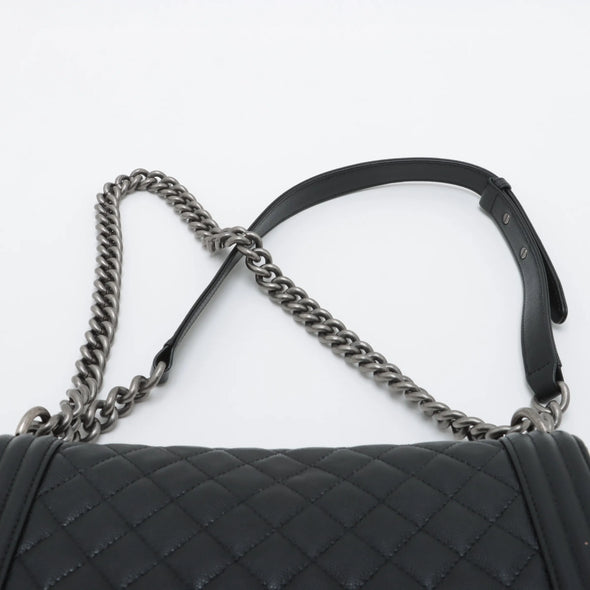 Chanel Black Caviar Calfskin Boy Chanel Flap Closure Handbag [Clearance Sale]