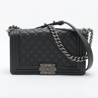 Chanel Black Caviar Calfskin Boy Chanel Flap Closure Handbag [Clearance Sale]
