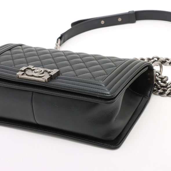 Chanel Black Caviar Calfskin Boy Chanel Flap Closure Handbag [Clearance Sale]