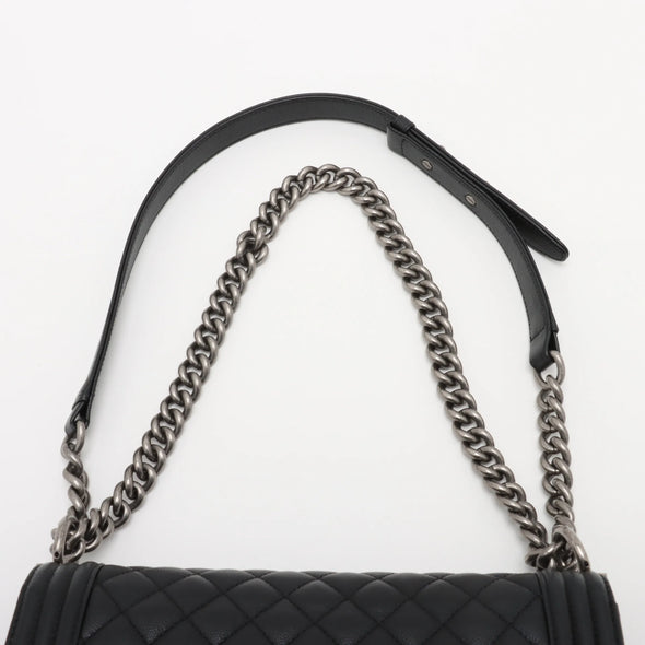 Chanel Black Caviar Calfskin Boy Chanel Flap Closure Handbag [Clearance Sale]