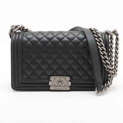 Chanel Black Caviar Calfskin Boy Chanel Flap Closure Handbag [Clearance Sale]
