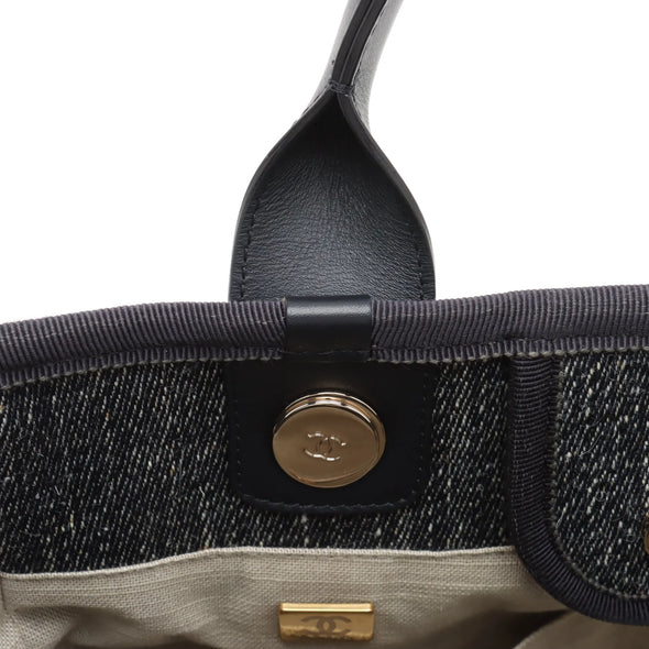 Chanel Navy Blue Canvas Deauville MM Shopping Tote [Clearance Sale]