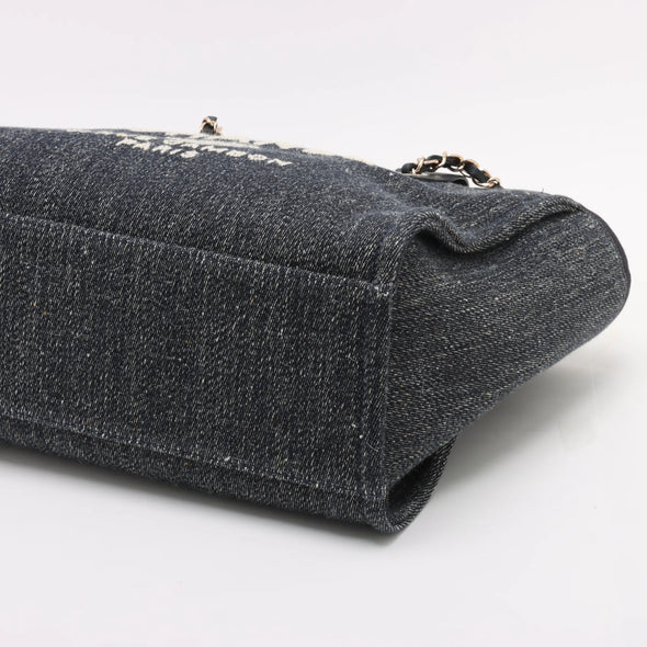 Chanel Navy Blue Canvas Deauville MM Shopping Tote [Clearance Sale]