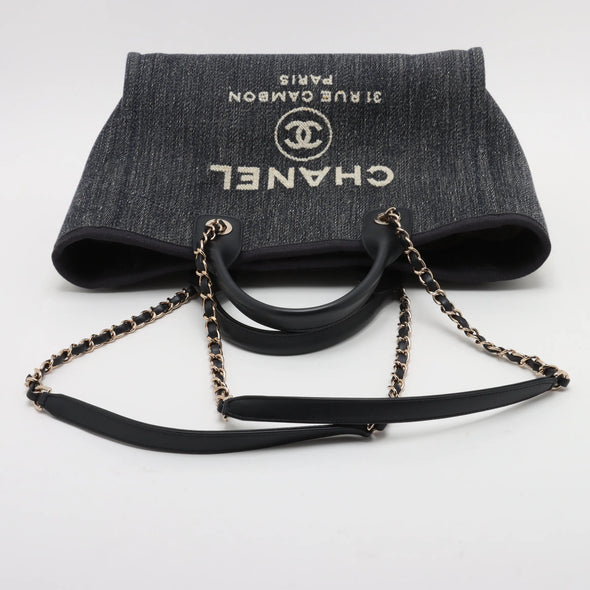 Chanel Navy Blue Canvas Deauville MM Shopping Tote [Clearance Sale]