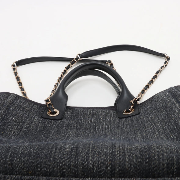 Chanel Navy Blue Canvas Deauville MM Shopping Tote [Clearance Sale]