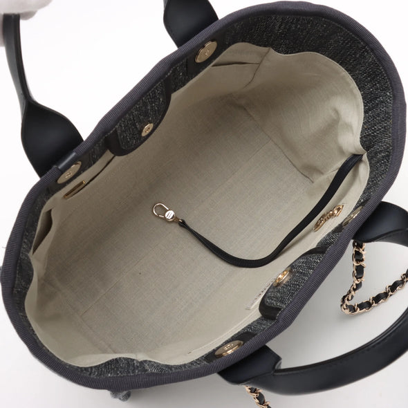 Chanel Navy Blue Canvas Deauville MM Shopping Tote [Clearance Sale]