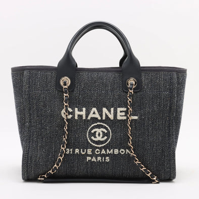 Chanel Navy Blue Canvas Deauville MM Shopping Tote [Clearance Sale]