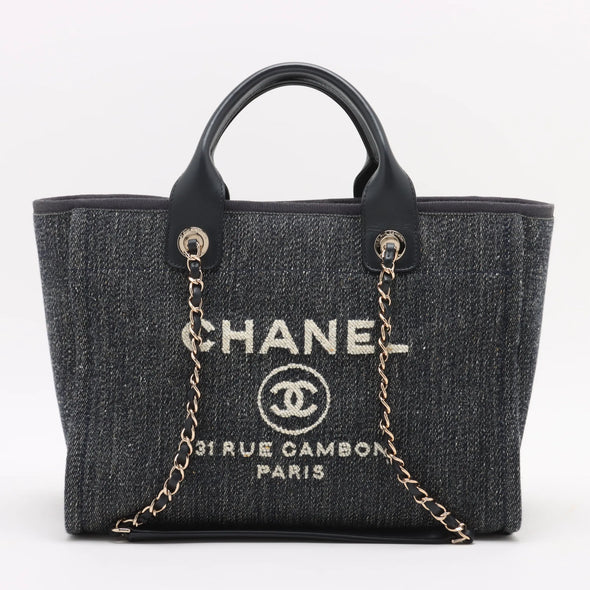 Chanel Navy Blue Canvas Deauville MM Shopping Tote [Clearance Sale]