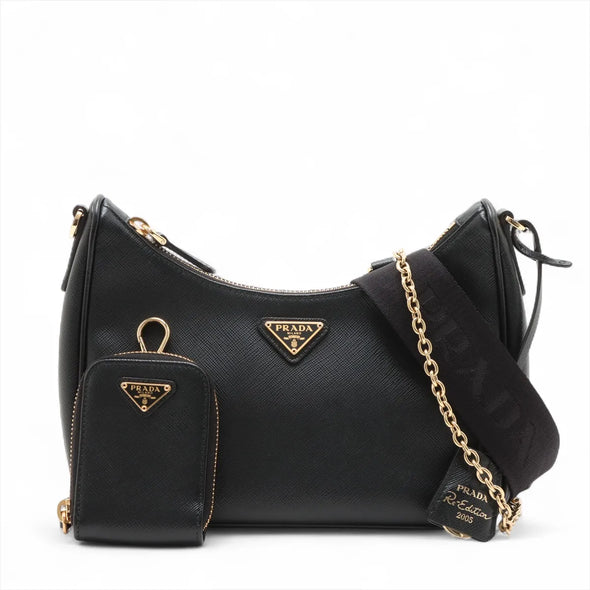 Prada Black Saffiano Leather and Re-Nylon Re-Edition 2005 Shoulder Bag [Clearance Sale]
