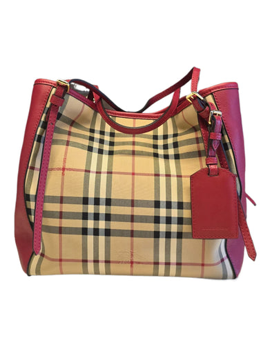Burberry Red Leather Canterbury Haymarket Shoulder Bag [Clearance Sale]