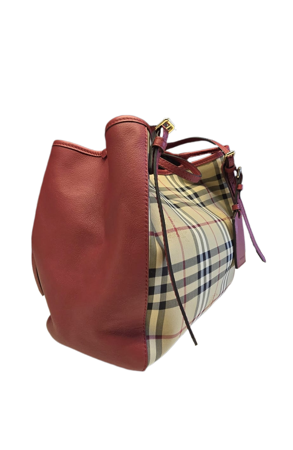Burberry Red Leather Canterbury Haymarket Shoulder Bag [Clearance Sale]