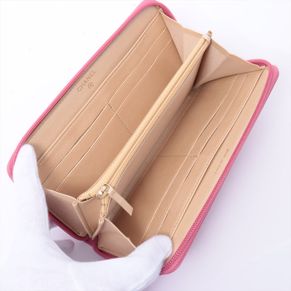 Chanel Pink Camelia Leather Leather Zip Around Wallet [Clearance Sale]