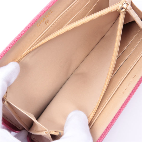 Chanel Pink Camelia Leather Leather Zip Around Wallet [Clearance Sale]