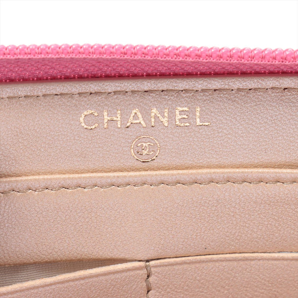 Chanel Pink Camelia Leather Leather Zip Around Wallet [Clearance Sale]