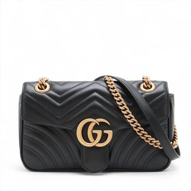 Gucci Black Leather GG Marmont Medium Shoulder Bag [Clearance Sale]