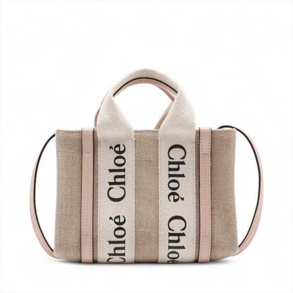 Chloe Pink and Beige Canvas Small Woody Tote Bag [Clearance Sale]