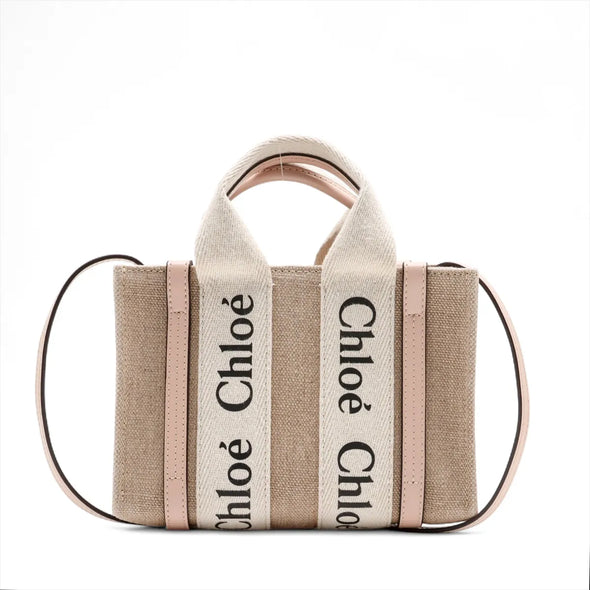 Chloe Pink and Beige Canvas Small Woody Tote Bag [Clearance Sale]