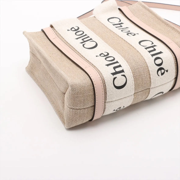 Chloe Pink and Beige Canvas Small Woody Tote Bag [Clearance Sale]