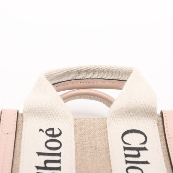 Chloe Pink and Beige Canvas Small Woody Tote Bag [Clearance Sale]