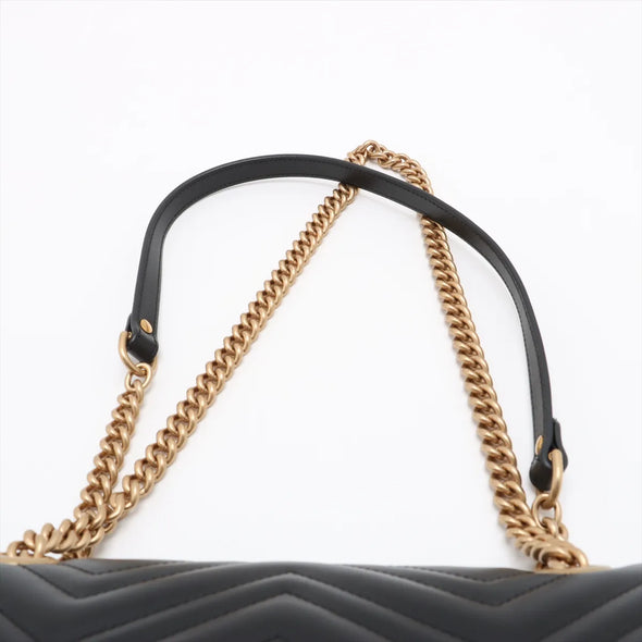 Gucci Black Leather GG Marmont Medium Shoulder Bag [Clearance Sale]