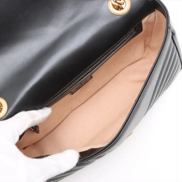 Gucci Black Leather GG Marmont Medium Shoulder Bag [Clearance Sale]