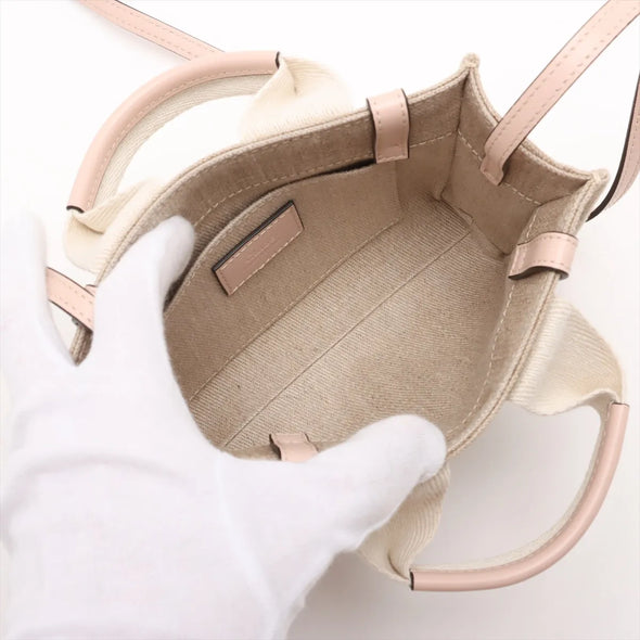 Chloe Pink and Beige Canvas Small Woody Tote Bag [Clearance Sale]