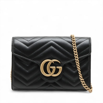Gucci Black Leather GG Marmont Chain Wallet [Clearance Sale]