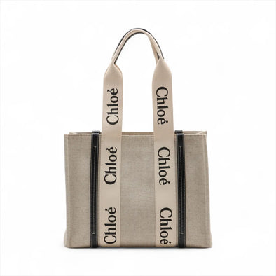 Chloe Black and Beige Canvas Medium Woody Tote Bag [Clearance Sale]