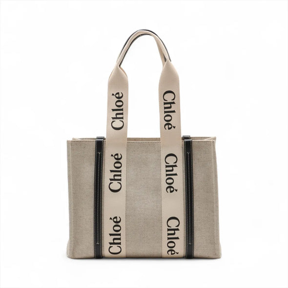 Chloe Black and Beige Canvas Medium Woody Tote Bag [Clearance Sale]