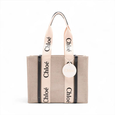 Chloe Black and Beige Canvas Medium Woody Tote Bag [Clearance Sale]
