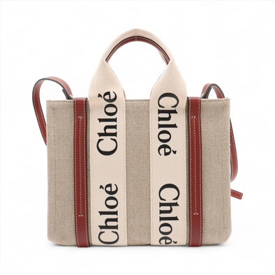 Chloe Brown and Beige Canvas Small Woody Tote Bag [Clearance Sale]
