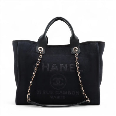 Chanel Black Canvas Deauville MM Shopping Tote [Clearance Sale]