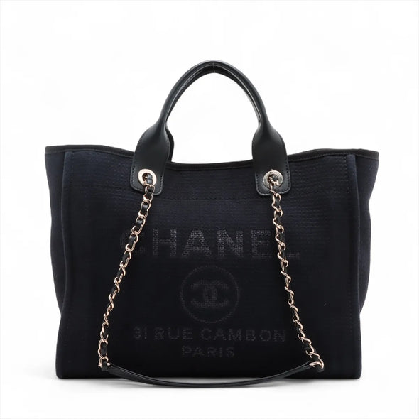 Chanel Black Canvas Deauville MM Shopping Tote [Clearance Sale]