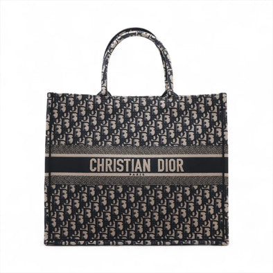 Christian Dior Navy Blue Oblique Embroidery Large Dior Book Tote [Clearance Sale]