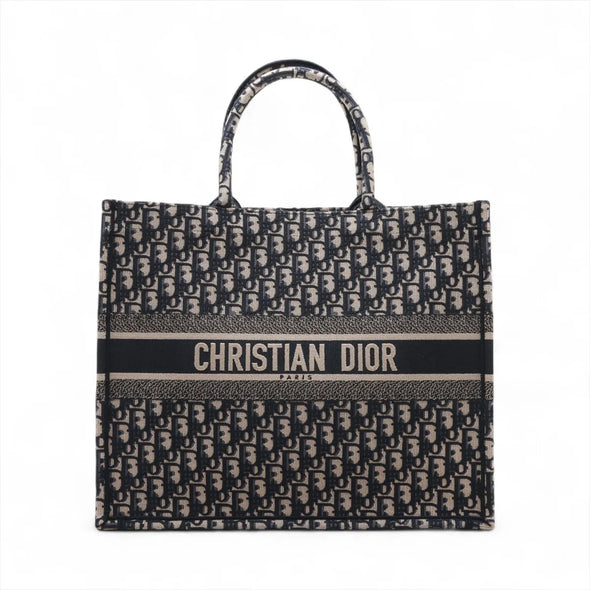 Christian Dior Navy Blue Oblique Embroidery Large Dior Book Tote [Clearance Sale]