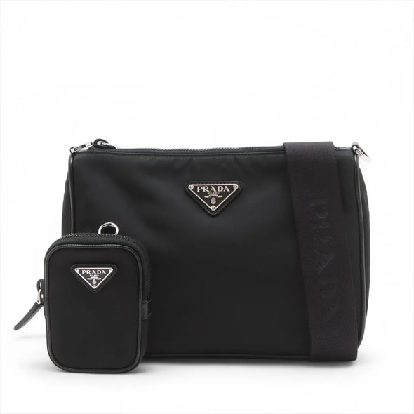 Prada Black Re-Nylon and Saffiano Leather Shoulder Bag [Clearance Sale]