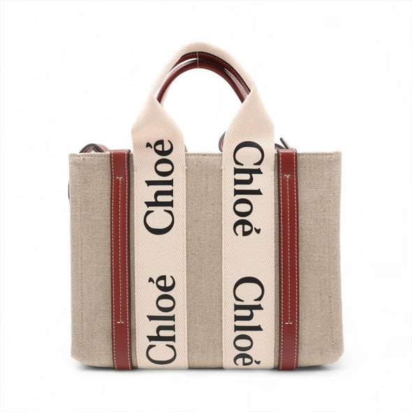 Chloe Brown and Beige Canvas Small Woody Tote Bag [Clearance Sale]