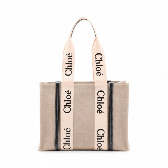 Chloe Black and Beige Canvas Medium Woody Tote Bag [Clearance Sale]