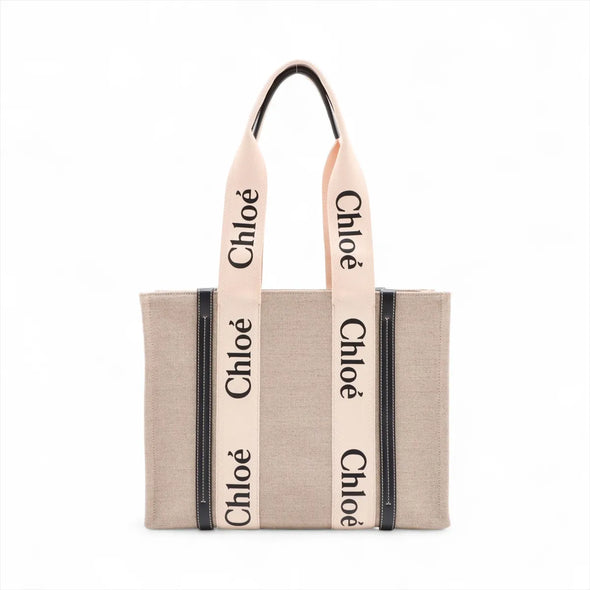 Chloe Black and Beige Canvas Medium Woody Tote Bag [Clearance Sale]