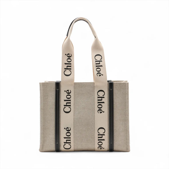 Chloe Black and Beige Canvas Medium Woody Tote Bag [Clearance Sale]