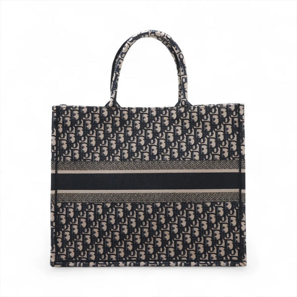 Christian Dior Navy Blue Oblique Embroidery Large Dior Book Tote [Clearance Sale]